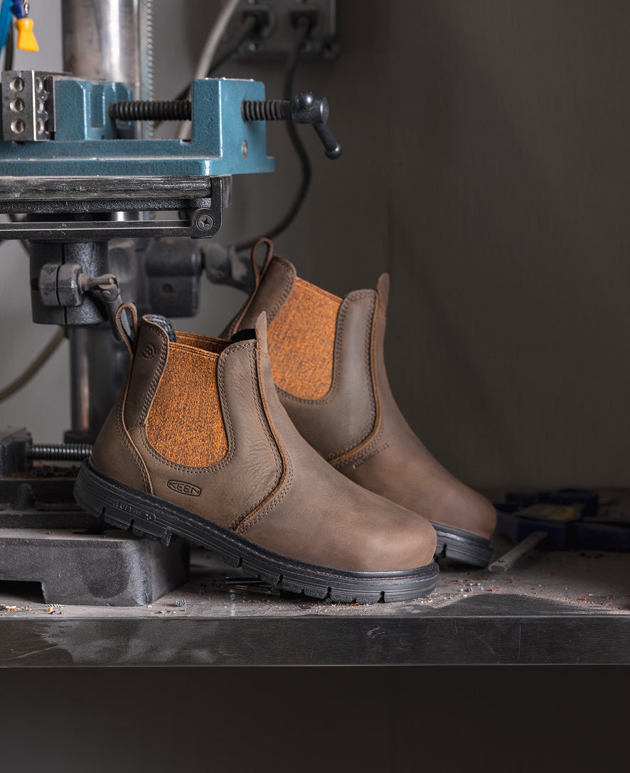 Women's San Jose Chelsea 90° Heel Boot (Aluminum Toe) Cascade Brown/Black | Keen Outlet